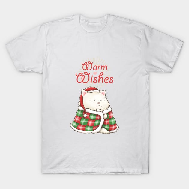 Warm Wishes Christmat Cat in Blanket T-Shirt by Takeda_Art